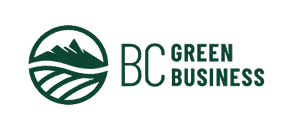 Logo for BC Green Business with a mountain and landscape design on a white background