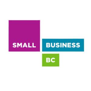 Logo of Small Business BC with purple, blue, and green squares on a white background
